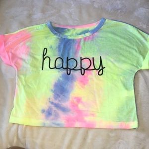 ROMWE tie dye “happy” cropped t-shirt
